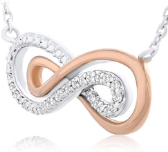 14K Rose Gold Plated .925 Sterling Silver 1/10 Cttw Diamond Sideways Interwoven Infinity Loop Necklace on 18