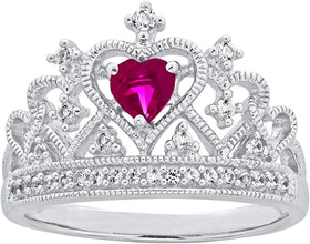 .925 Sterling Silver Lab Created Ruby & Created White Sapphire Filigree Tiara Band Ring