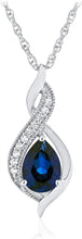 Sterling Silver Pear Birthstone & Lab Grown White Sapphire or CZ Milgrain Twist Pendant Necklace with 18