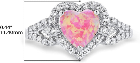 .925 Sterling Silver, Created Pink Opal & Lab Grown White Sapphire Heart Halo Promise Ring