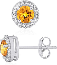 .925 Sterling Silver Birthstone and Lab Grown White Sapphire or CZ Halo Stud Earrings - Choice of Gem Color/Month