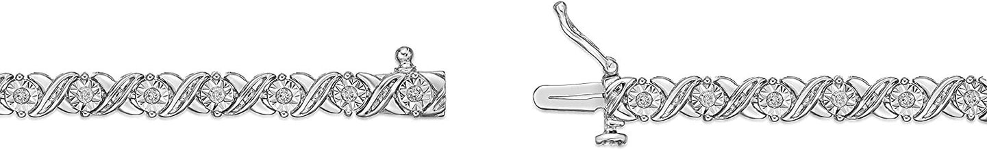 .925 Sterling Silver 1/2 Cttw Diamond Alternating XO Miracle Set Links Tennis Bracelet (I-J Color, I2-I3 Clarity) - 7-1/4