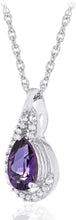 .925 Sterling Silver Pear-Shaped Birthstone & Lab Grown White Sapphire or CZ Teardrop Pendant Necklace on 18