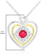 14K Yellow Gold Plated .925 Sterling Silver, Cushion Cut Gemstone & Lab Grown White Sapphire Three Heart Halo Pendant Necklace - 20” - Choice of Color