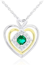 14K Yellow Gold Plated .925 Sterling Silver, Cushion Cut Gemstone & Lab Grown White Sapphire Three Heart Halo Pendant Necklace - 20” - Choice of Color