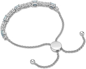 .925 Sterling Silver, Lab Grown Opal & Lab Grown White Sapphire Alternating Stone Wheat Chain Adjustable Bolo Bracelet - 6”-9-3/5” - Choice of Color