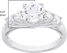 .925 Sterling Silver & Round-Brilliant Cut White Cubic Zirconia Five Stone Shared Prong Cathedral Style Anniversary or Engagement Ring