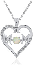 .925 Sterling Silver Dancing Gemstone 'Mom' Heart Pendant Necklace with Lab Grown White Sapphires on 18