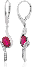 .925 Sterling Silver Oval Lab created Gemstone & Lab Created White Sapphire Bypass Dangling Earrings - Choice of stone