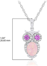 .925 Sterling Silver, Oval Lab-Created Pink Opal Cabochon & Lab-Grown Pink and White Sapphire Owl Pendant Necklace with 18