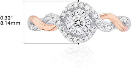 10K White & Rose Gold 1/5 Cttw Diamond Twisted Band Halo Miracle Plate Two-Tone Promise Ring (H-I Color, I1-I2 Clarity)