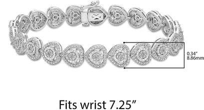 .925 Sterling Silver 1/10 Cttw Diamond Heart Shaped Miracle Set Silver Stud Cluster Halo Links Tennis Bracelet (I-J Color, I2-I3 Clarity) - 7-1/4