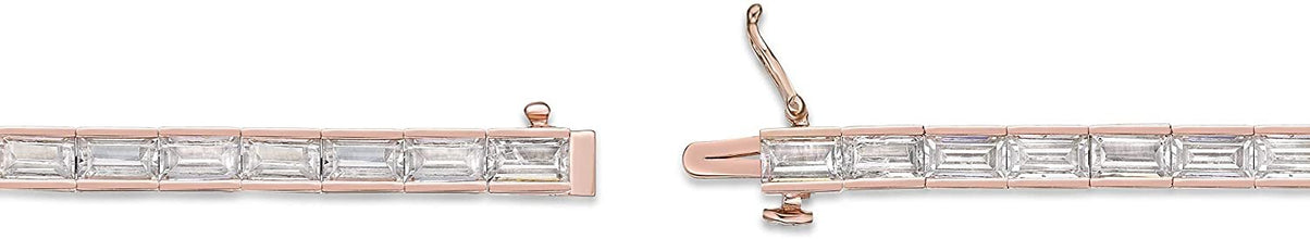 14K Rose Gold Plated .925 Sterling Silver & Baguette Cut White Cubic Zirconia Channel Set Link Tennis Bracelet - 7-1/4
