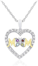14K Yellow Gold Plated .925 Sterling Silver Multicolor Gem Heart Shape 'Mom' Butterfly Pendant Necklace with Created White Sapphires on 18