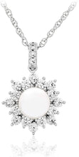 .925 Sterling Silver 7mm Freshwater Cultured Pearl and Cubic Zirconia Halo Pendant Necklace on 18