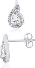 .925 Sterling Silver Pear-Shaped Birthstone & Lab Grown White Sapphire or CZ Teardrop Stud Earrings - Choice of Gem Color/Month