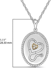 Two Tone 14K Rose Gold Plated .925 Sterling Silver Cubic Zirconia Heart Stethoscope Thank You You Are My Hero Appreciation Oval Pendant Necklace - 20”