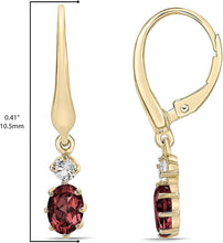 14K Yellow Gold Plated .925 Sterling Silver Oval Cut Birthstone & Created White Sapphire Leverback Dangle Earrings - Choice of Birthstone/Month