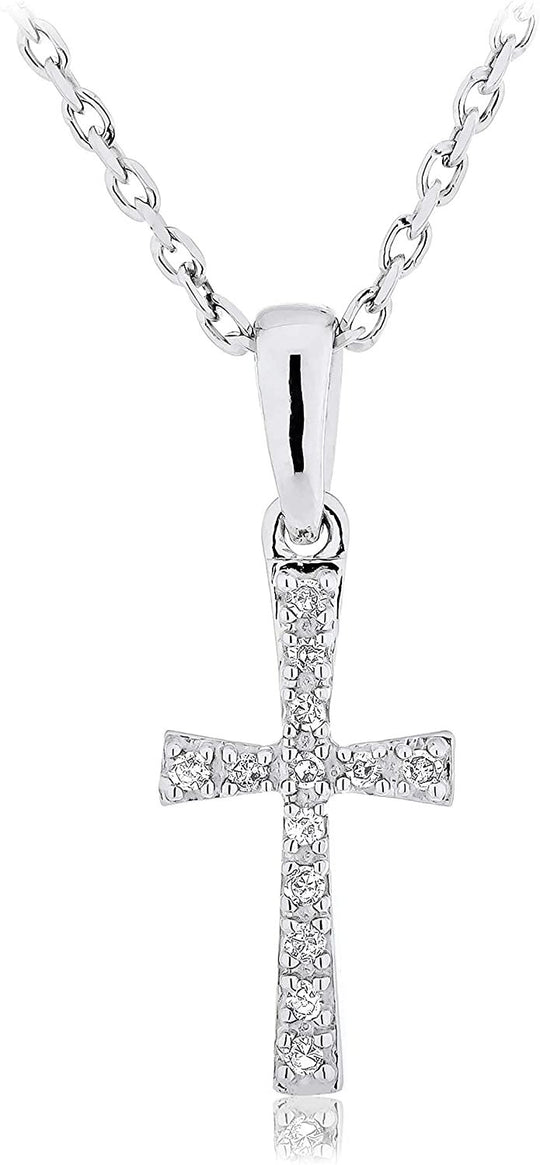 .925 Sterling Silver Diamond Accent Flared Cross Pendant Necklace on 18" Cable Chain (I-J Color, I2-I3 Clarity)
