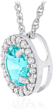 .925 Sterling Silver Birthstone & Lab Grown White Sapphire or CZ Halo Pendant Necklace on 18