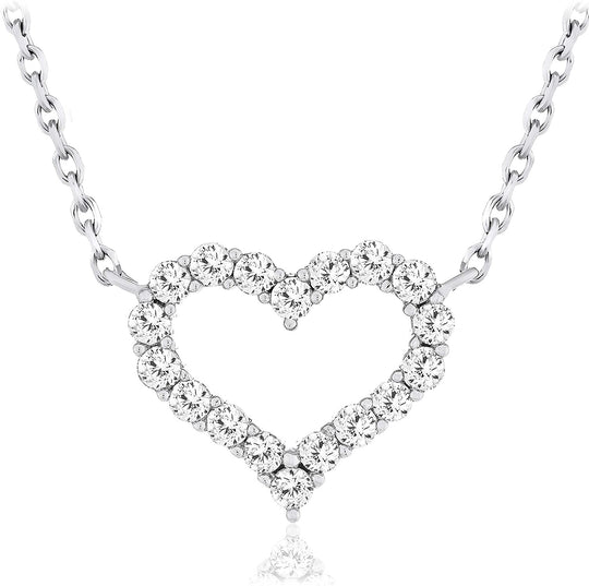10K White Gold 1/2 Cttw Lab Grown Diamond Heart Necklace on 18" Cable Chain (G-H Color, SI1-SI2 Clarity)