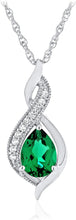Sterling Silver Pear Birthstone & Lab Grown White Sapphire or CZ Milgrain Twist Pendant Necklace with 18