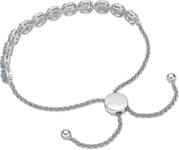 .925 Sterling Silver, Lab Grown Opal Cabochon & Lab Grown White Sapphire Round Halo Links Adjustable Bolo Bracelet - 6”-9-1/2” - Choice of Opal Color