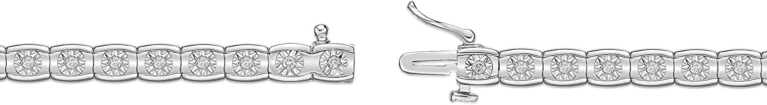 .925 Sterling Silver 1/2 Cttw Diamond Miracle Plate Channel Set in Curved Rectangular Links Tennis Bracelet (I-J Color, I2-I3 Clarity) - 7-1/4