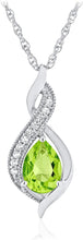 Sterling Silver Pear Birthstone & Lab Grown White Sapphire or CZ Milgrain Twist Pendant Necklace with 18