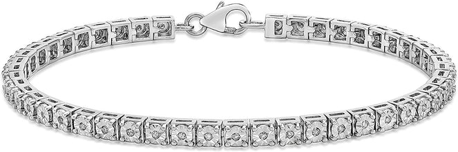 .925 Sterling Silver 1/4 Cttw Diamond Square Miracle Set Links Tennis Bracelet (I-J Color, I2-I3 Clarity) - 7-1/4