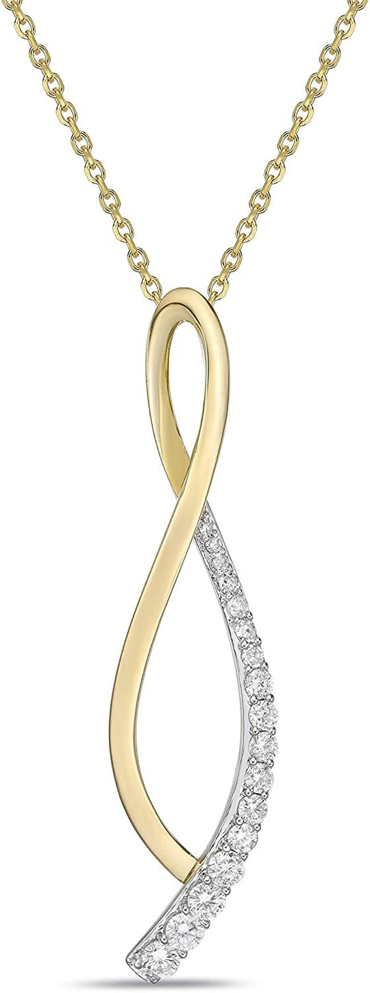 10K Yellow Gold 1/3 Cttw Diamond 1-5/8" Infinity Twist Pendant Necklace with Cable Chain - 20” (H-I Color, I1-I2 Clarity)