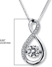 .925 Sterling Silver & Lab-Grown White Sapphire Infinity Loop Pendant with Dancing Gem Inside and Delicate Box Chain Pendant Necklace - 18”