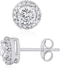 .925 Sterling Silver Birthstone and Lab Grown White Sapphire or CZ Halo Stud Earrings - Choice of Gem Color/Month