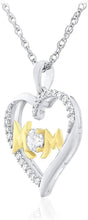 Two Tone 14K Yellow Gold Plated .925 Sterling Silver White Cubic Zirconia Mom Open Heart Pendant Necklace - 20”