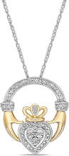 Two Tone 14K Yellow Gold Plated .925 Sterling Silver 1/10 Cttw Diamond Claddagh Style Pendant Necklace - 20” (I-J Color, I2-I3 Clarity)
