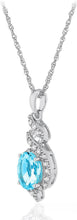 .925 Sterling Silver Gemstone & White Topaz Ribbon Halo Pendant Necklace on 18
