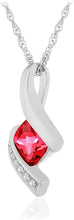 .925 Sterling Silver, Cushion-Cut Birthstone & Created White Sapphire or CZ Twist Pendant Necklace on 18