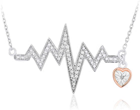 14K Gold Plated .925 Sterling Silver Diamond Heartbeat Necklace on 18
