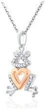 Two Tone 14K Rose Gold Plated .925 Sterling Silver 1/10 Cttw Diamond Frog with Heart Pendant Necklace with Cable Chain- 20” (I-J Color, I2-I3 Clarity)