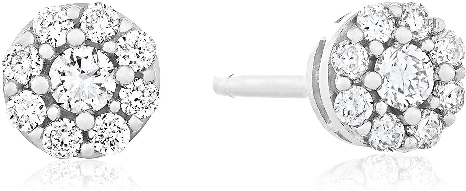 10K White Gold 1/4 Cttw Lab Grown Diamond 5.5mm Round Halo Stud Earrings (G-H Color, SI1-SI2 Clarity)