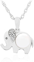 .925 Sterling Silver, 6.0mm White Freshwater Cultured Button Pearl & Lab Grown White Sapphire Elephant Pendant Necklace with 20