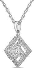 .925 Sterling Silver White Cubic Zirconia Hypnotizing Square Shaped Spiral with Round Gem Inside Pendant Necklace with Rope Chain - 20”