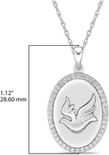 .925 Sterling Silver Cubic Zirconia Engraved Dove with Message “I am essential” Essential Worker Appreciation Oval Pendant Necklace - 20”