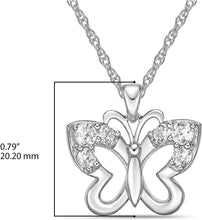 .925 Sterling Silver & White Cubic Zirconia Butterfly Dangling Pendant Necklace with Rope Chain - 20”