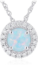 .925 Sterling Silver Birthstone & Lab Grown White Sapphire or CZ Halo Pendant Necklace on 18