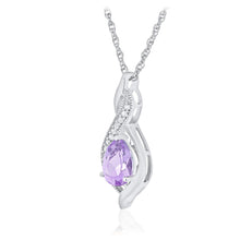 Sterling Silver Pear Birthstone & Lab Grown White Sapphire or CZ Milgrain Twist Pendant Necklace with 18