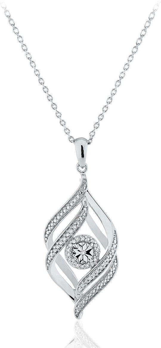 .925 Sterling Silver 1/10 Cttw Diamond Interlocking Diamond Shapes Pendant Necklace on 18" Cable Chain (I-J Color, I2-I3 Clarity)