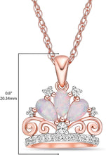 14K Rose Gold Plated .925 Sterling Silver, Pear Shaped Lab Grown Opal Cabochons & Lab Grown White Sapphire Tiara Crown Pendant Necklace - 20”