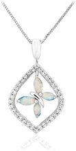 .925 Sterling Silver Created White Opal, Swiss Blue Topaz, Sky Blue Topaz & Created White Sapphire Reversible Butterfly Pendant Necklace - 18