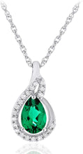 .925 Sterling Silver Pear-Shaped Birthstone & Lab Grown White Sapphire or CZ Teardrop Pendant Necklace on 18